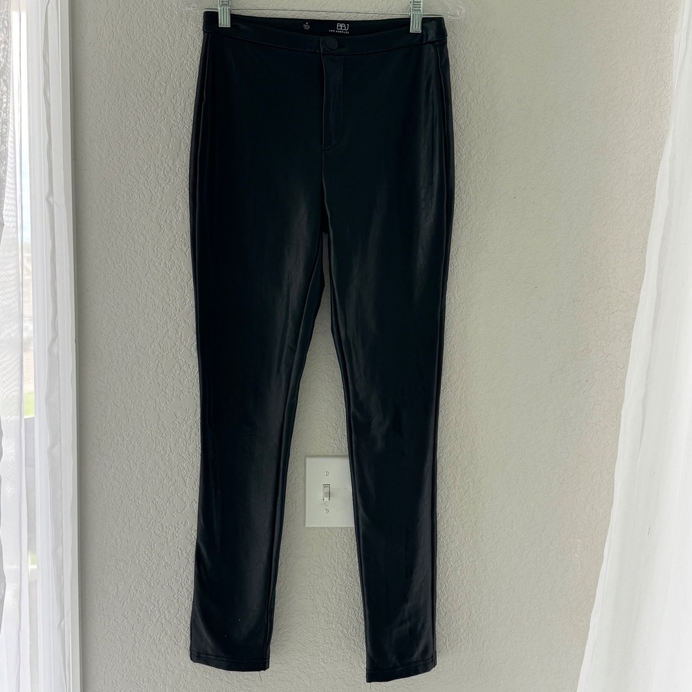 BBJ Los Angeles Womens Faux Leather Pants Black High Waisted Slim Fit Size M